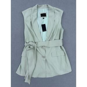 NWT Eloquii Women's Sage green longline belted vest size 14 Linen Rayon blend